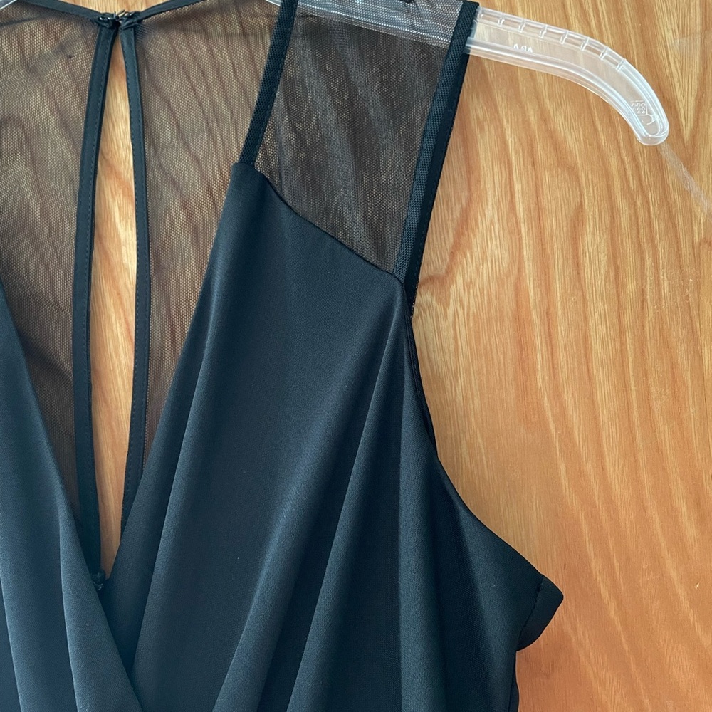 Parker Black evening gown, black sheath, mesh straps, front slit, size 2 - Picture 7 of 13